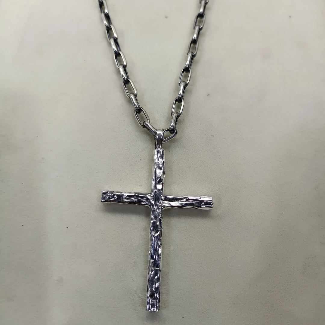 吊坠足银 复古时尚百搭粗纹肌理十字架吊坠