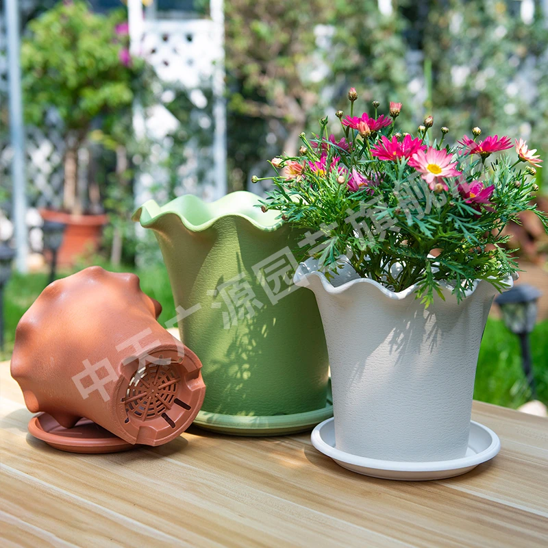 中天广源高荷叶边仿陶质树脂加厚花盆抗热抗摔抗晒有利于植物生长