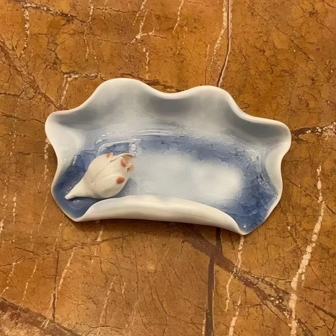 满38包邮 冰裂卷边荷叶花苞垂香盘异形手捏色釉手工陶瓷回流瓷