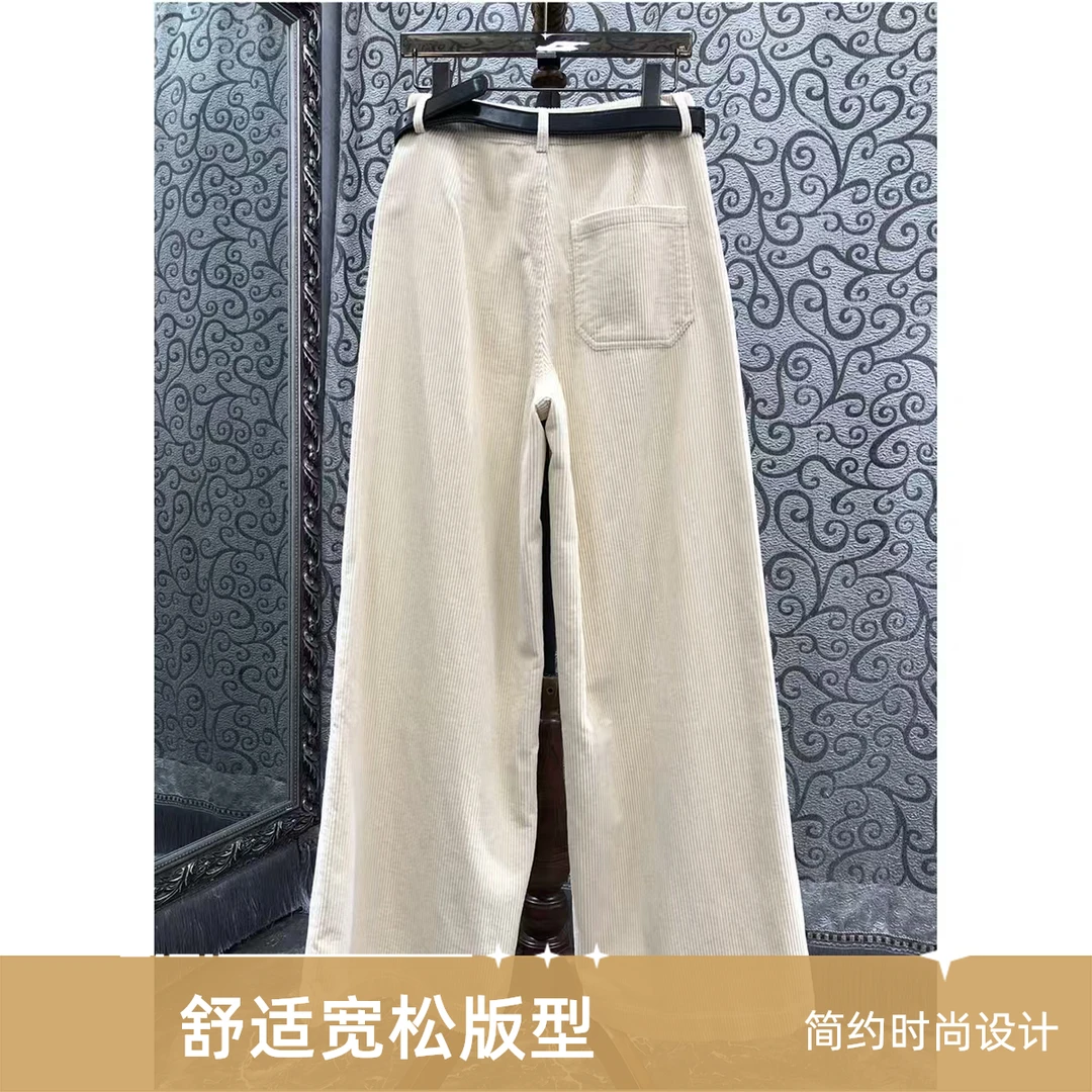 思齐服饰--2024年秋冬高腰显瘦坑条灯芯绒阔腿裤宽松拖地裤秋季