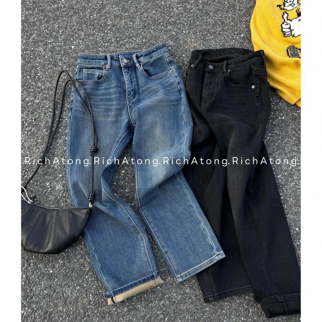 atong/阿彤-【闪电裤】-2024阿彤家一粒扣加绒深圳高货单织牛仔裤
