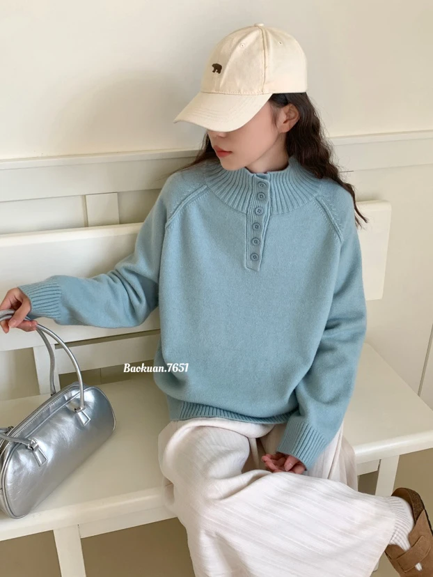 混纺加厚纽扣 时尚毛衣