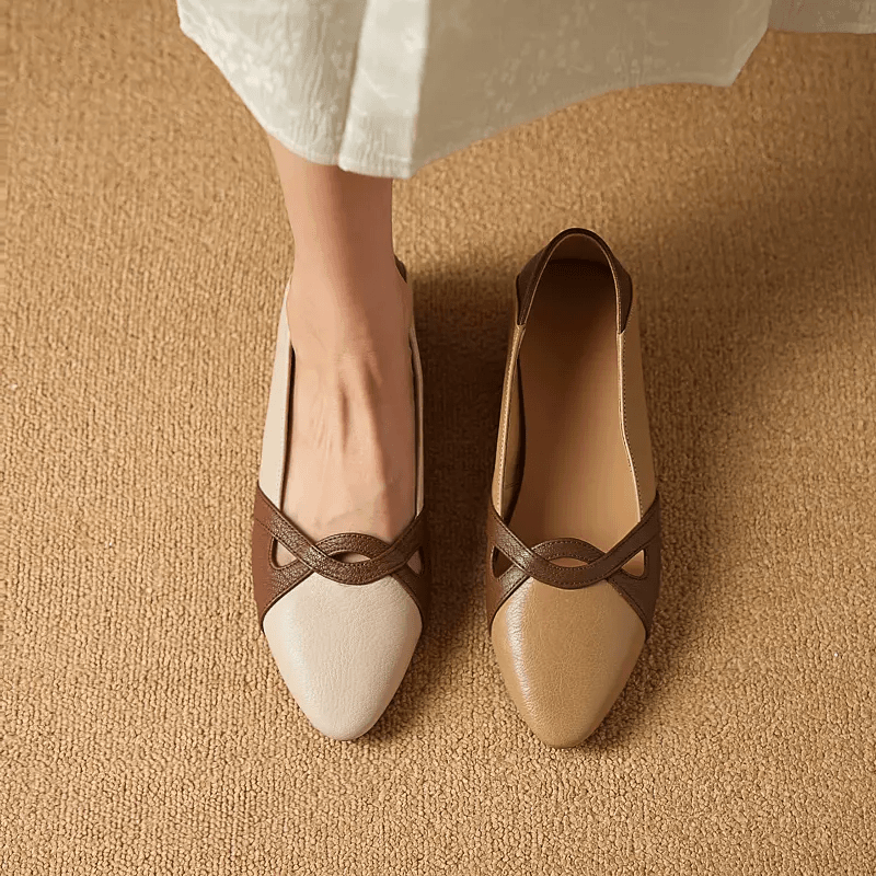 羊皮/3.5cm真皮复古粗跟方头浅口单鞋舒适百搭软底法式平中跟女鞋