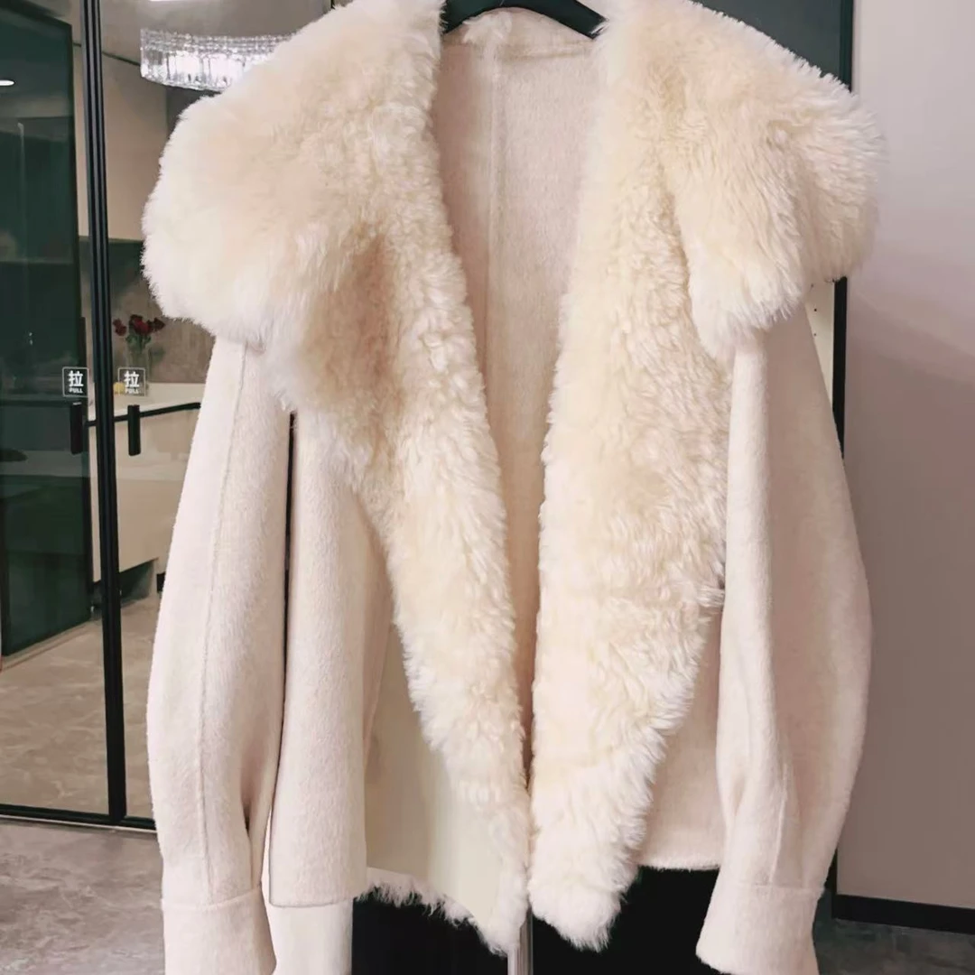 超美托卡大毛领~韩国订单羊毛呢大衣外套女上衣