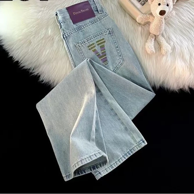 （默认瑕疵和绣花/介意勿拍）常规款牛仔裤高腰显瘦拖地裤