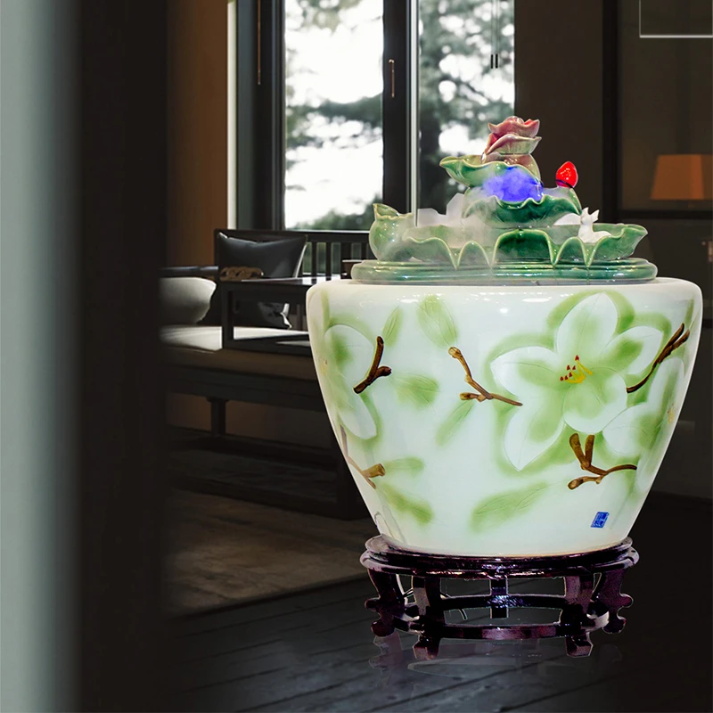 景德镇陶瓷摆件客厅循环过滤流水器办公室摆件大号摆件阳台大摆件