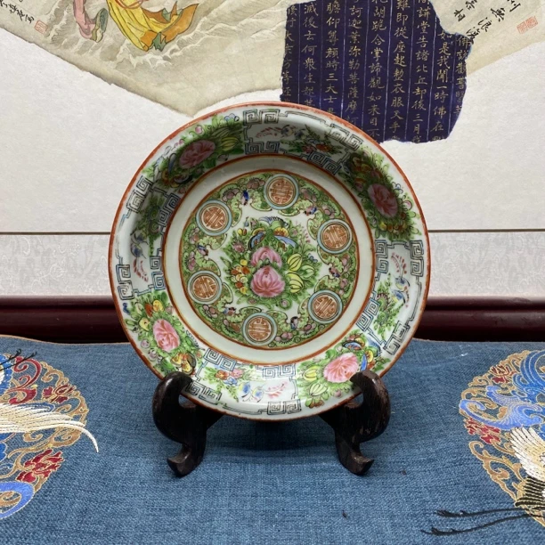 清晚期广彩牡丹花卉折沿洗8/古董，KC20240809014