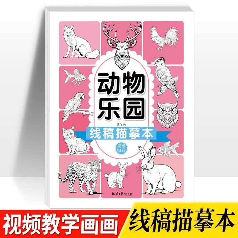 线稿描摹本动物乐园绘画本少儿艺术视频教学画画培养线描涂色练习