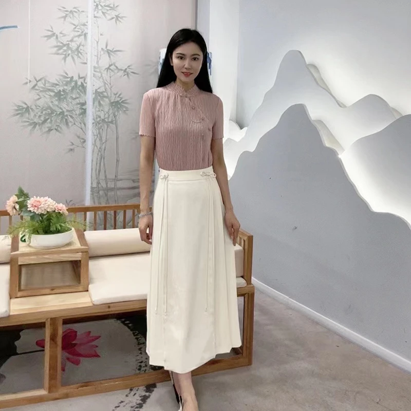 夏季白色a字长裙子百褶高腰半身裙女款直播爆款2024新款WS0506012