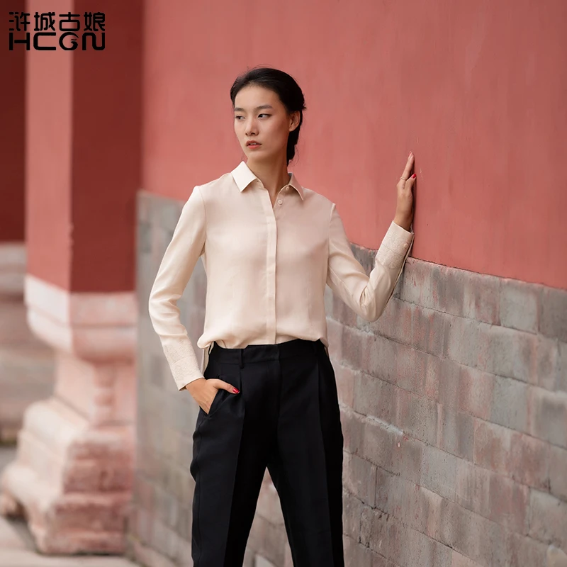 浒城古娘中式国风休闲气质女时尚复古香逢花影长袖衬衫-9C191028
