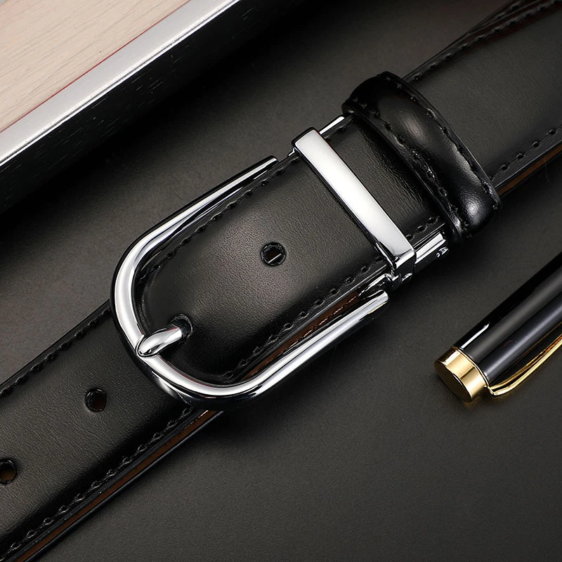 针扣皮带男牛皮男士针扣腰带简约休闲潮男式男款裤带真皮打孔腰带