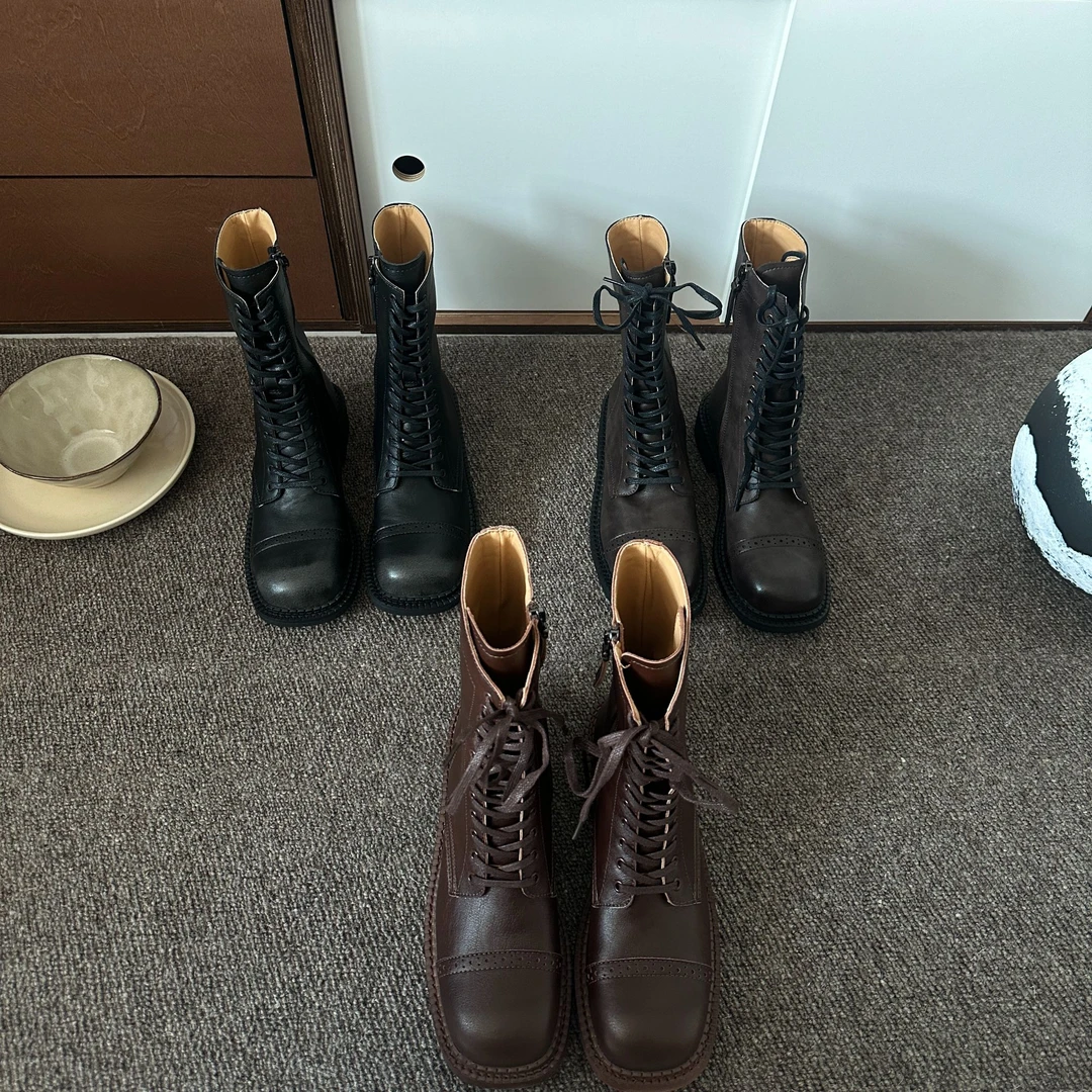 BAO/宝小姐2024秋季欧版小众复古时尚百搭马丁靴7800-1069