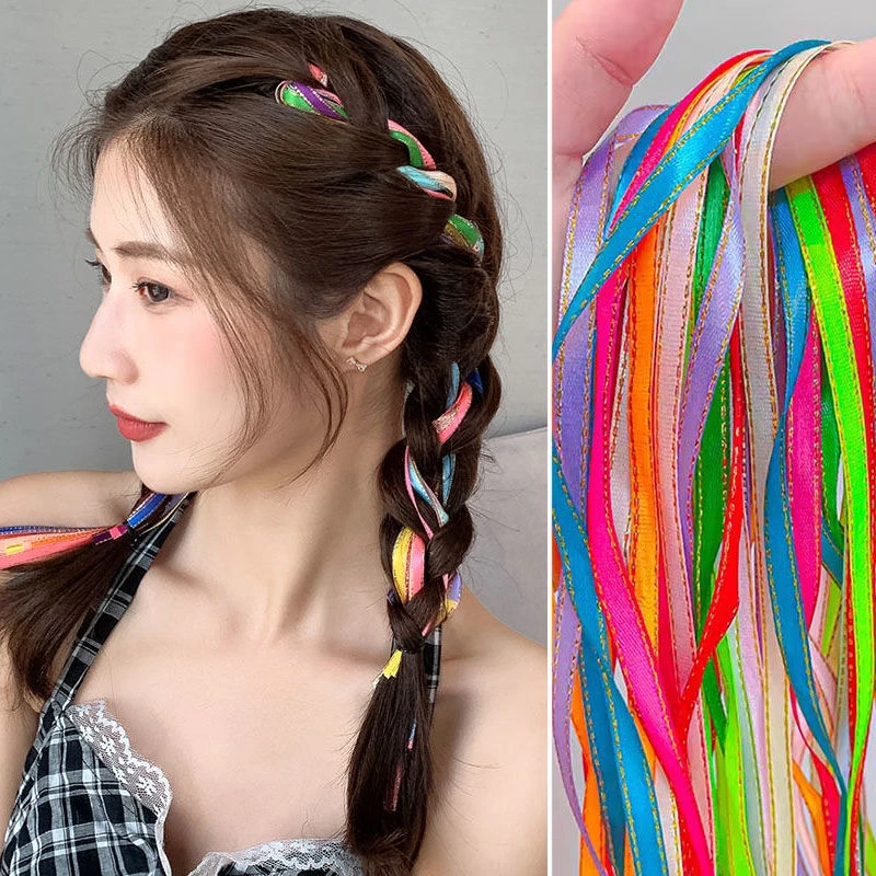 韩版亮丽彩色金边编发绳女童酷炫洋气甜美多彩多样发带绳舞台造型