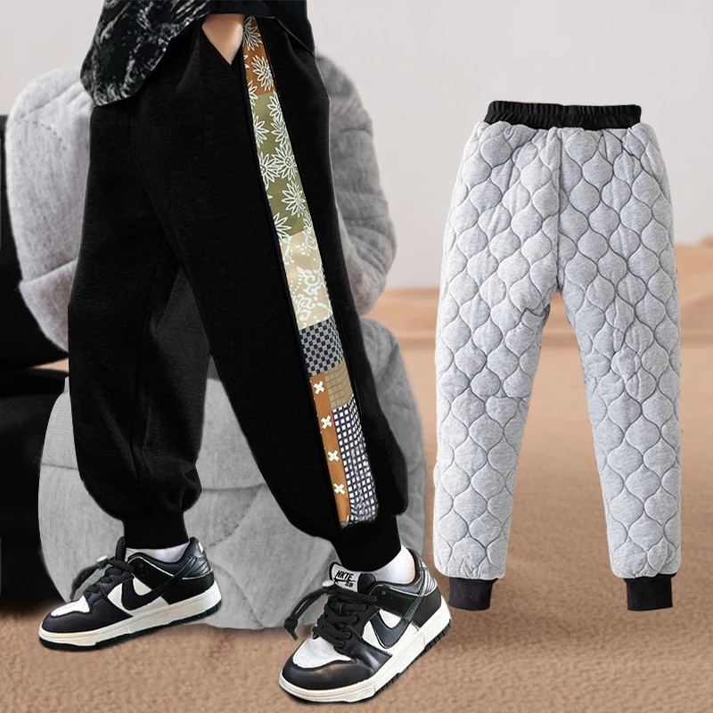 男童加绒棉裤大童裤子冬季儿童一条过冬三层夹棉加厚保暖外穿男孩