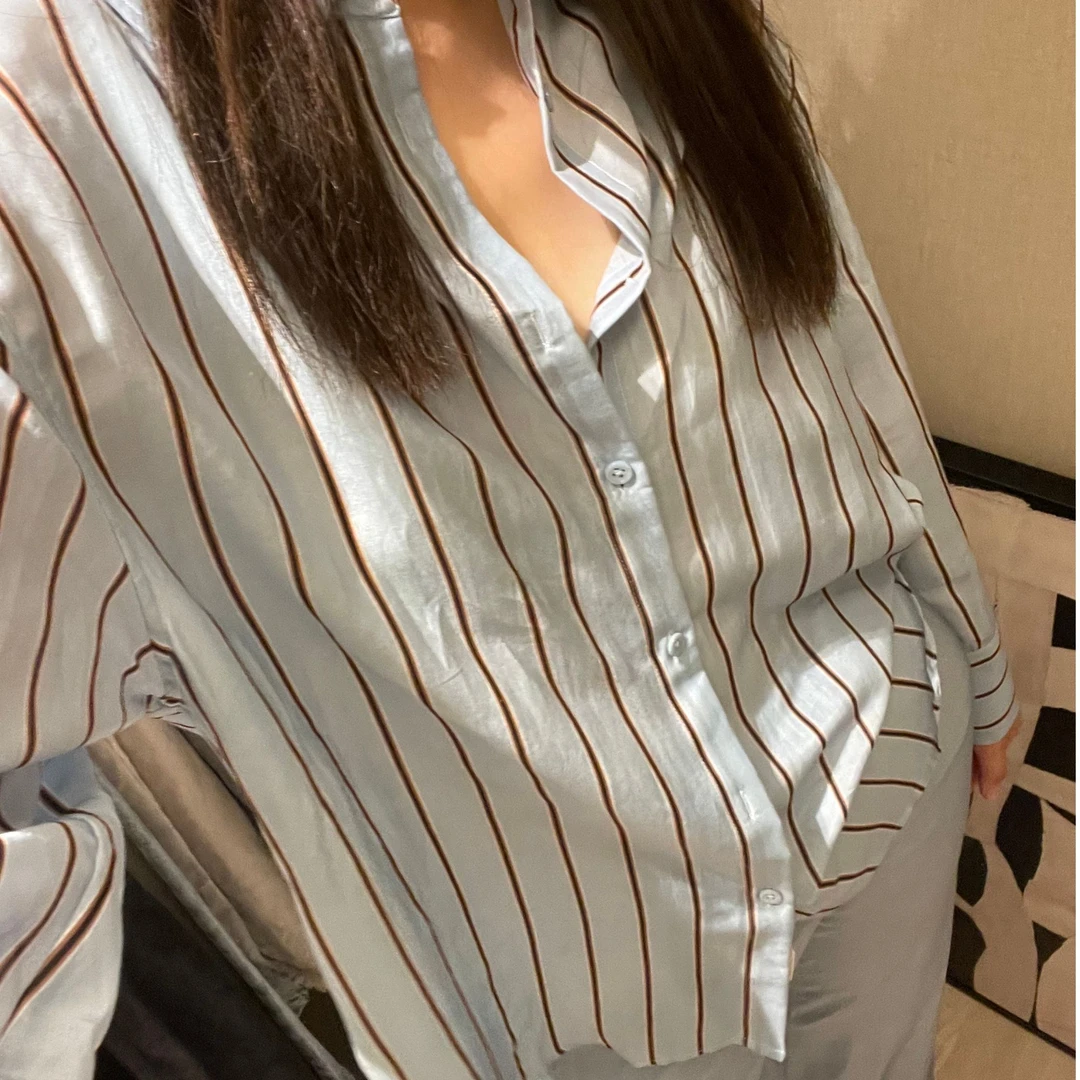 ROSSI“蓝色条纹”显白轻薄质感长袖条纹衬衫24SST112