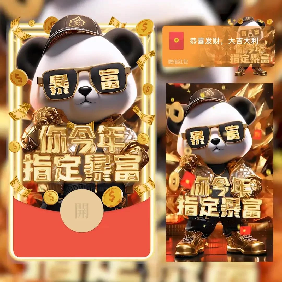 红包封面暴富熊猫2024新款动态vx序列号乐器