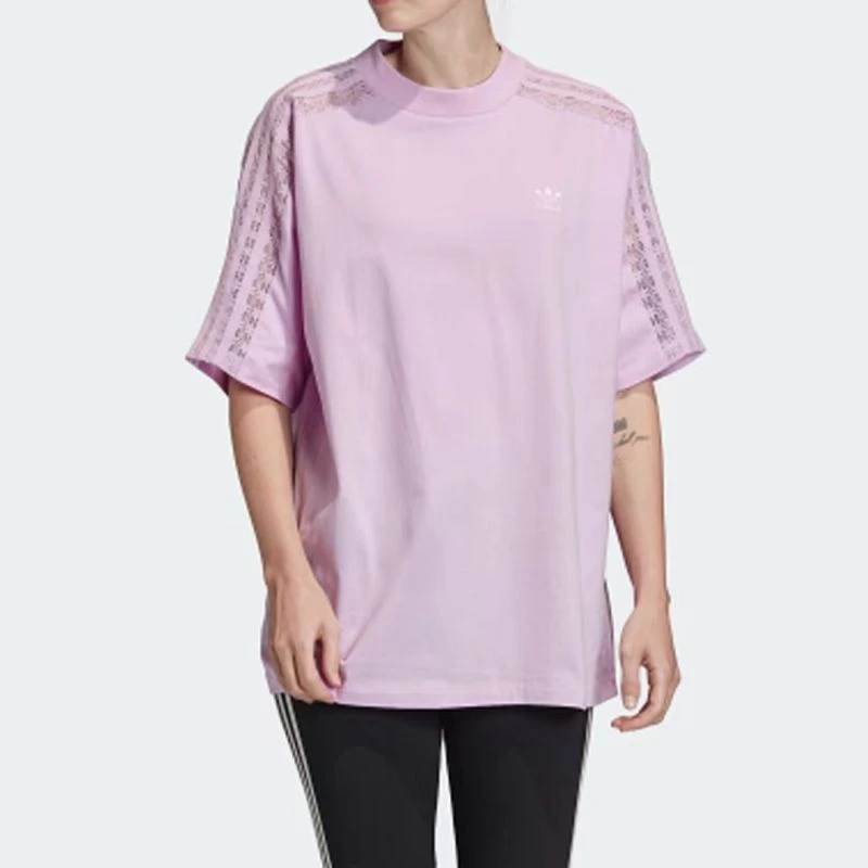T168-adidas originals三叶草 LACE TEE 运动短袖T恤 女款 淡紫色