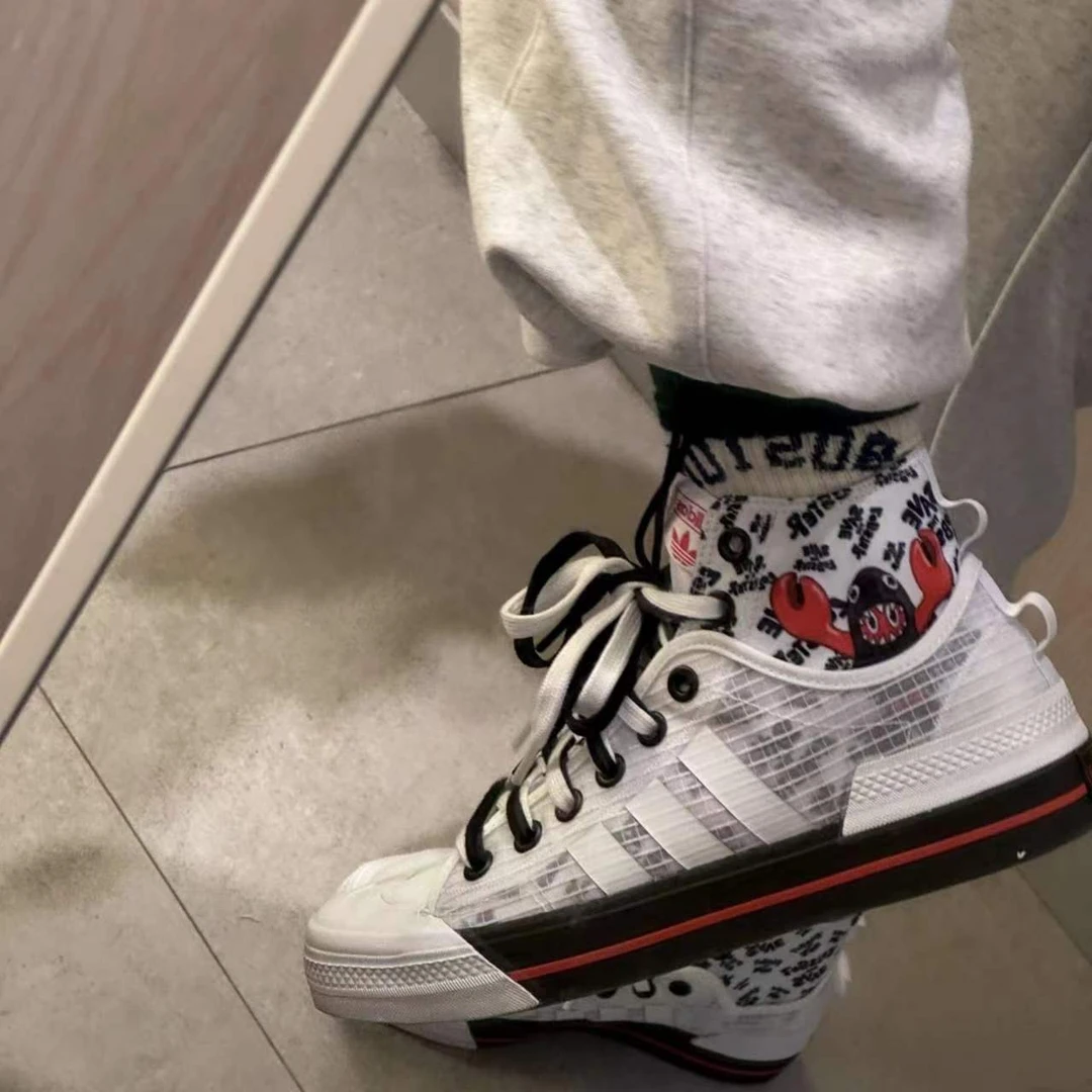 X134-adidas originals NIZZA Hi DL 耐磨高帮板鞋 男女同款 白黑