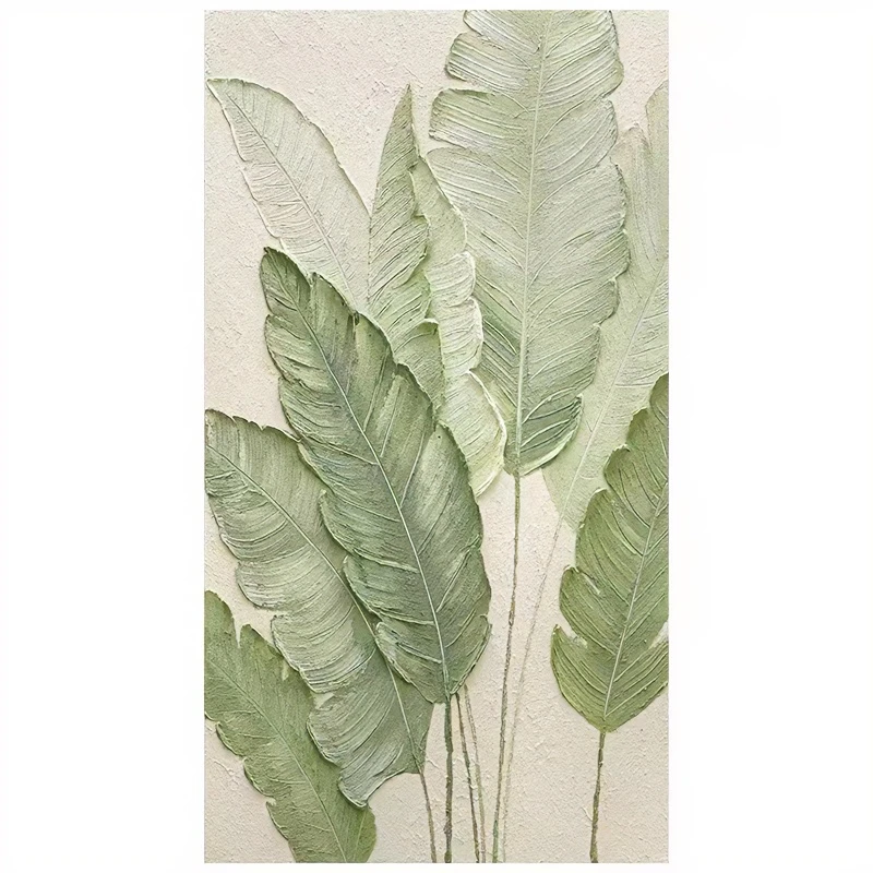 【绿色叶子】纯手绘油画现代奶油原木入户玄关装饰画走廊过道简约