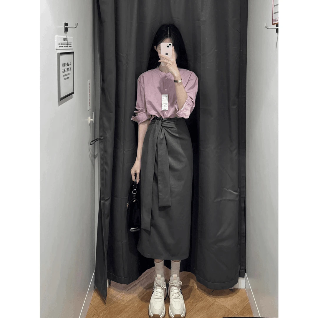 气质法式高级感职业轻熟衬衫半身裙套装女小个子御姐盐系韩剧穿搭