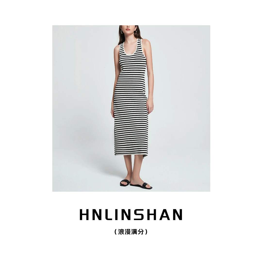 【浪漫满分】夏季新款设计感条纹无袖连衣裙LS20431502