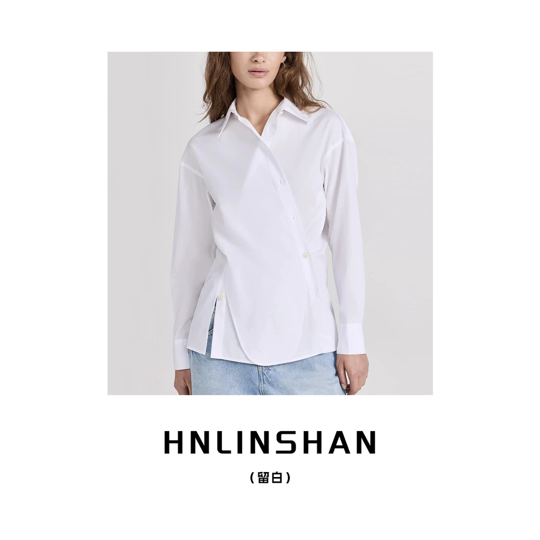 【清】【留白】气质白色交叉时尚休闲两穿衬衣LS10416208