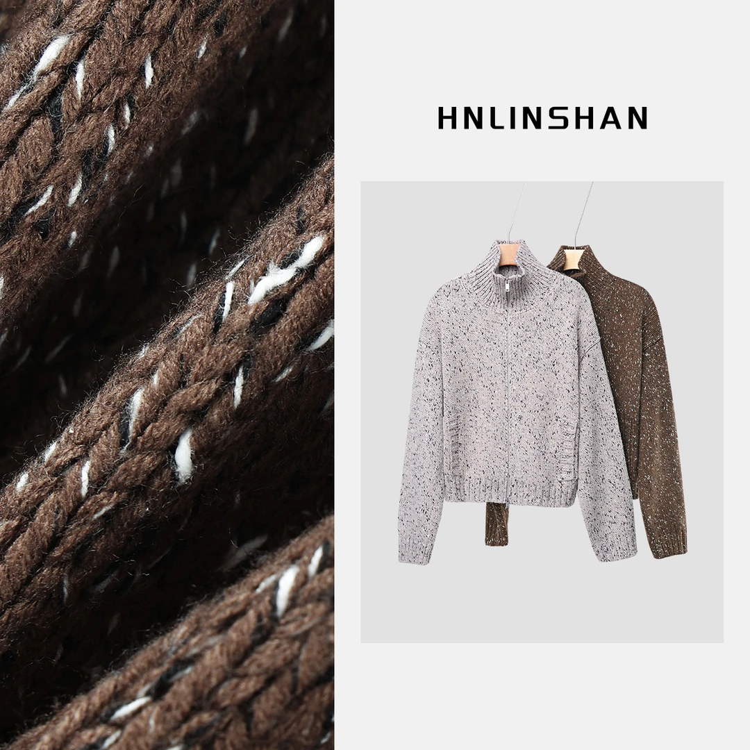 【清】【平行线】24冬季设计感杂色双拉链针织开衫40419122