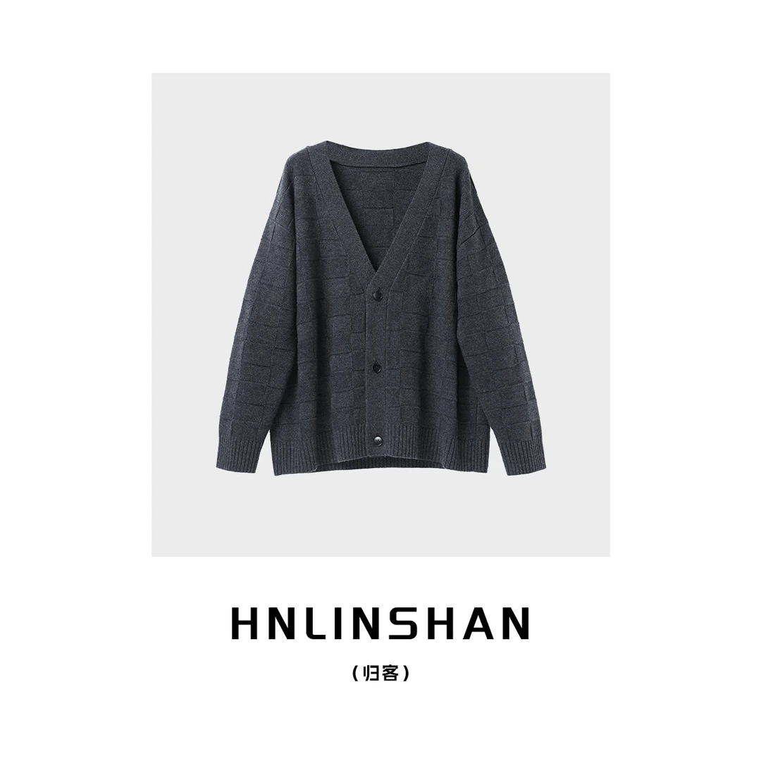 【清】【归客】中鼎定纺纱线方格肌理重磅开衫外套LS30419105