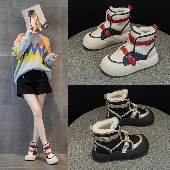 爆款真皮真毛女鞋2024年冬款松糕厚底内增高雪地靴真皮真毛
