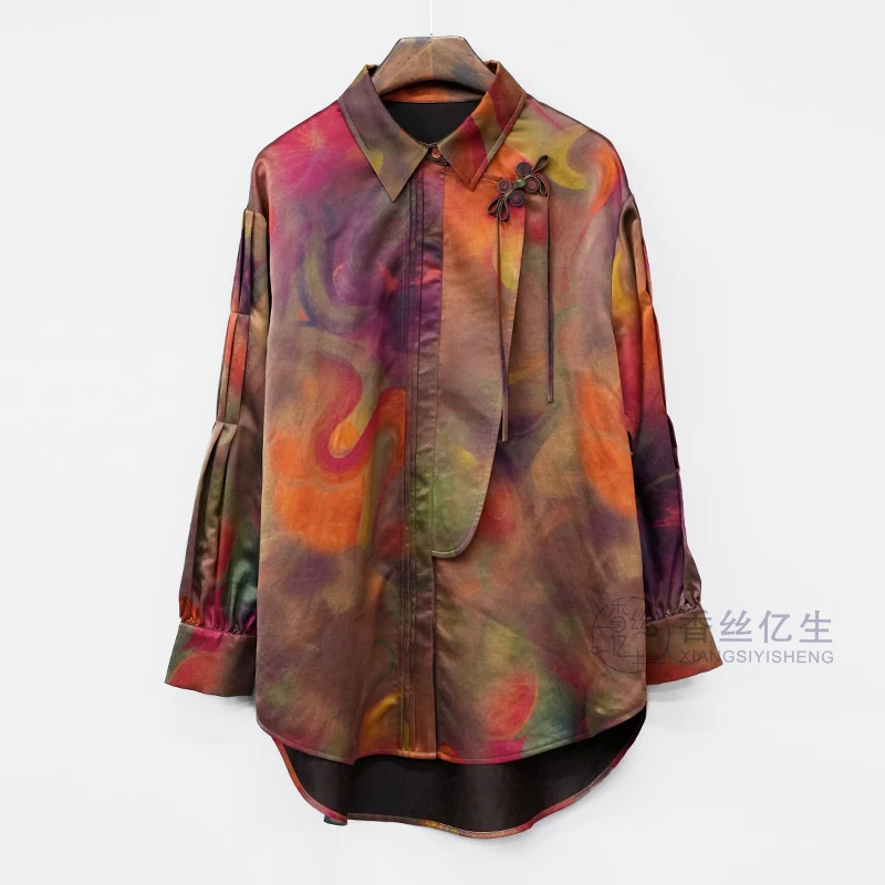 游龙！香云纱70姆米皮子料优雅新中式百搭设计师款长袖衬衫X2793