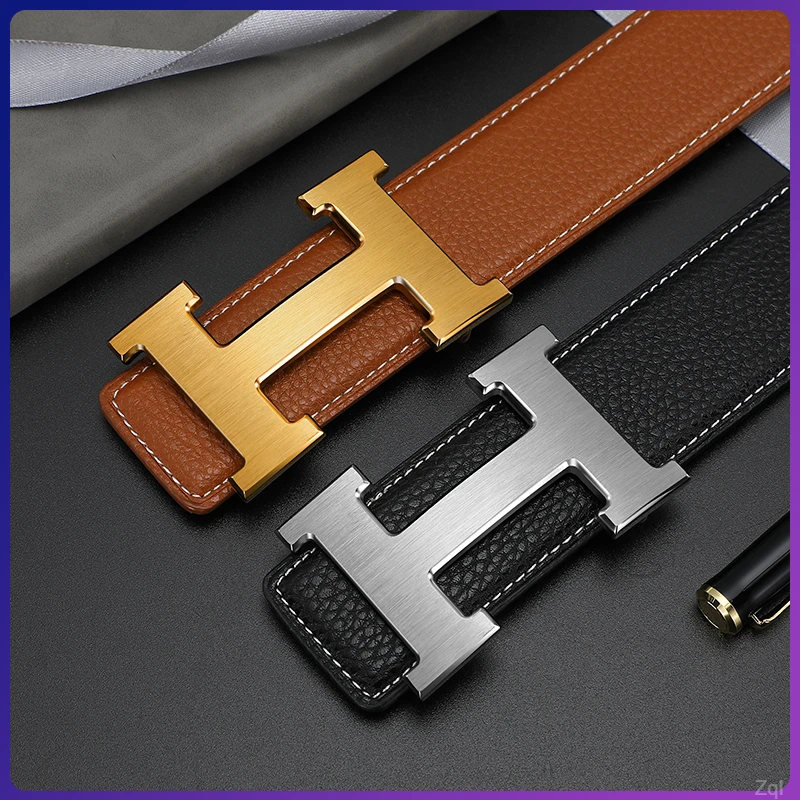 2025新款爆款男士皮带真皮h平滑扣腰带男款年轻人商务百搭裤腰带