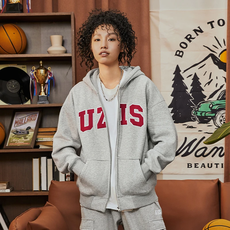 有志者UZIS 常青藤美式连帽拉链外套卫衣复古休闲秋冬运动开衫