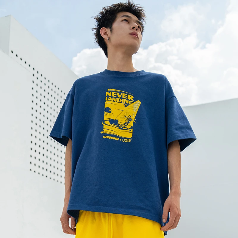 有志者UZISxSTA联名 短袖夏季棉休闲运动圆领T恤宽松篮球训练上衣