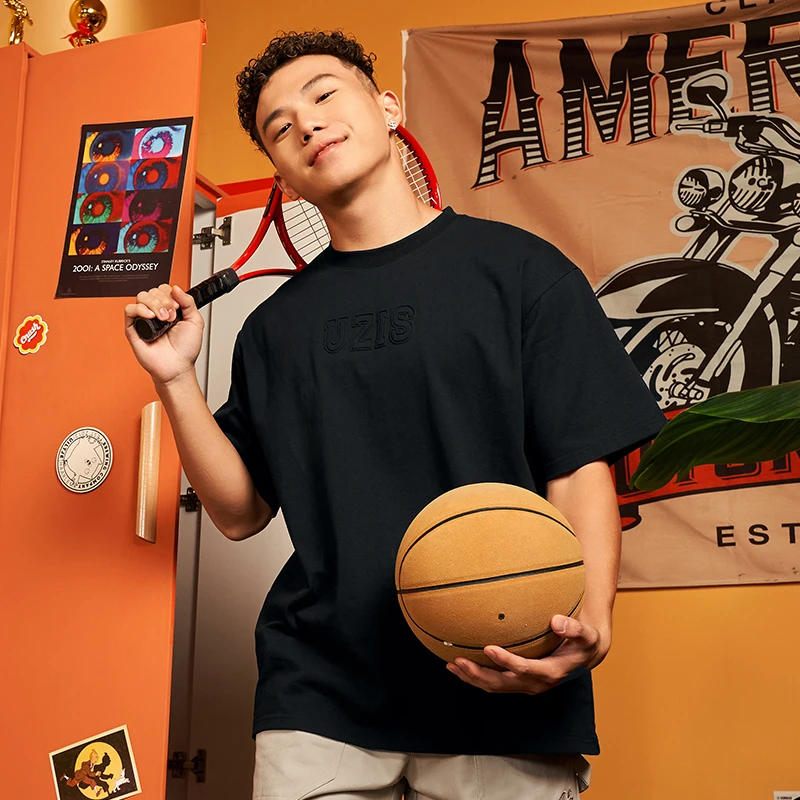 有志者UZIS光战针织纯棉运动T恤男夏季休闲宽松透气纯色圆领短袖