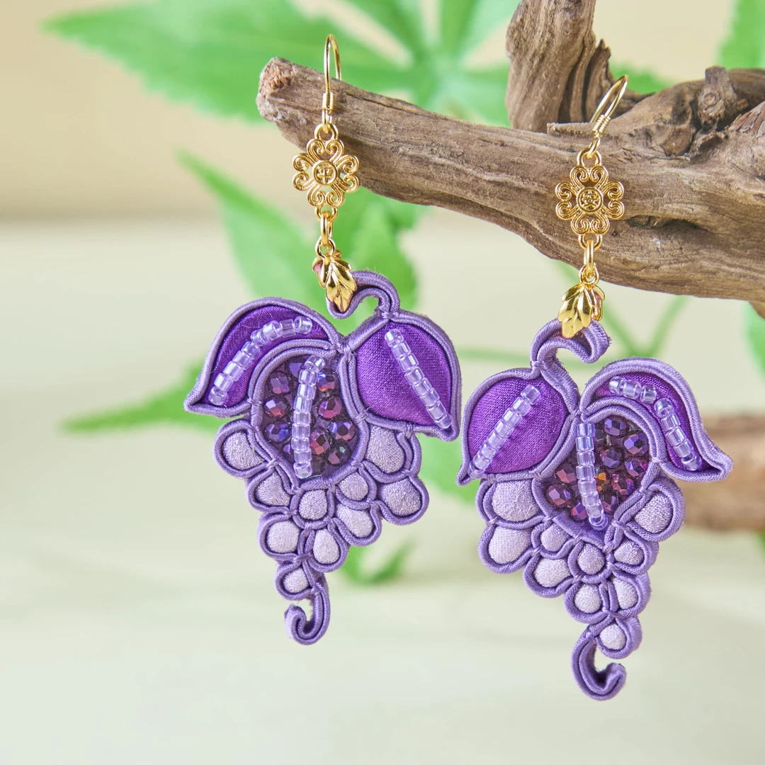 合金布艺耳饰 【葡萄】耳钉古风纯手工紫色手作复古时尚气质