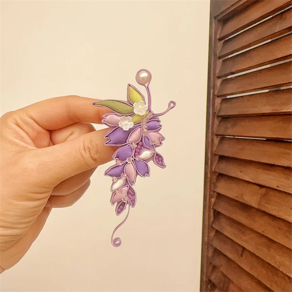 非金属布艺胸针 【紫藤花】手工紫色国风复古超仙盘扣手作胸针配饰