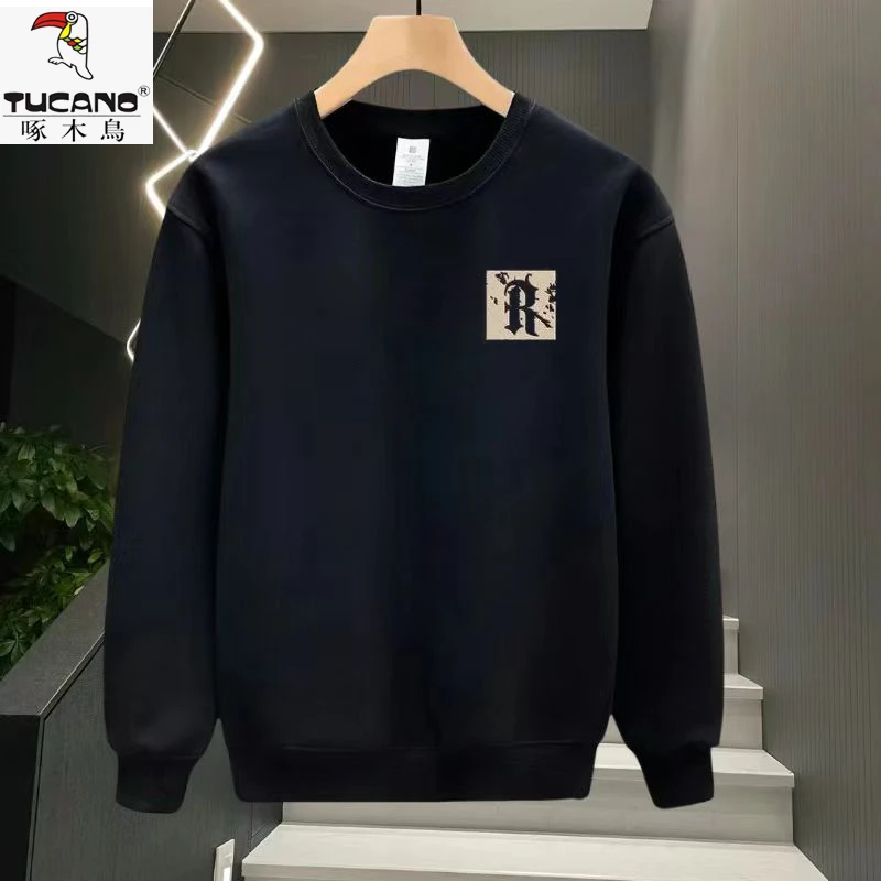 啄木鸟男士百搭时尚长袖休闲运动圆领潮流套头青年加绒宽松卫衣