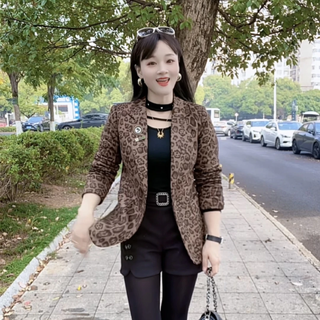 【粉丝福利】豹纹小香风西装外套显瘦气质时尚百搭休闲修身 2316