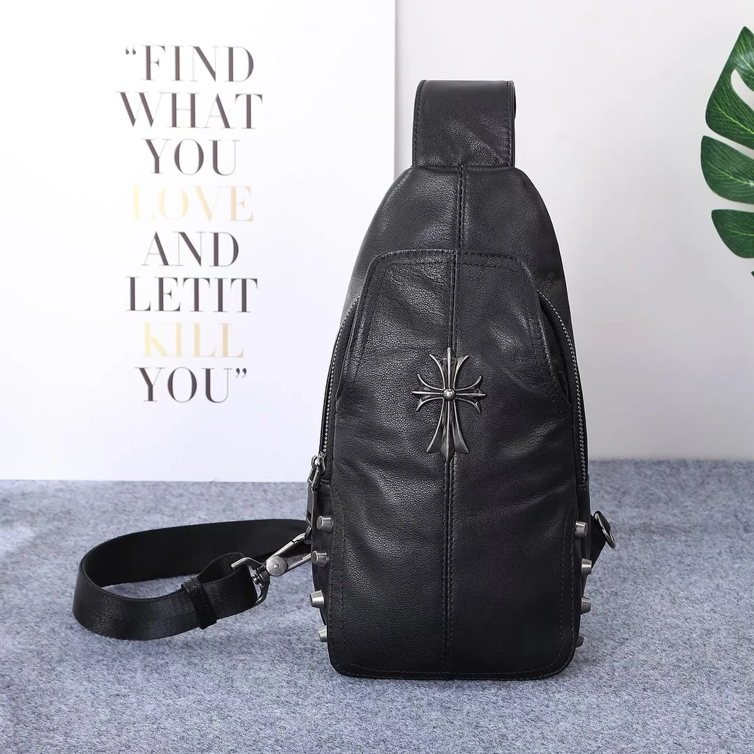 2024新款男士时尚百搭通勤黑色多功能真皮胸包单肩包斜挎包胸前包