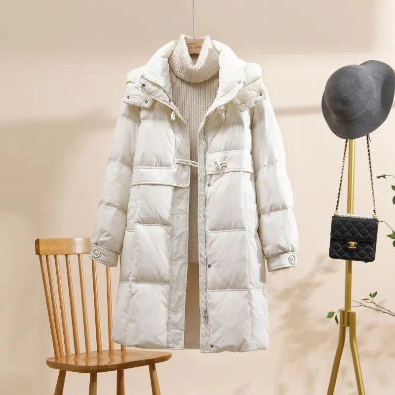 雅鹿爆款羽绒服女中长款2024年新款韩版宽松显瘦加厚保暖白鸭绒连