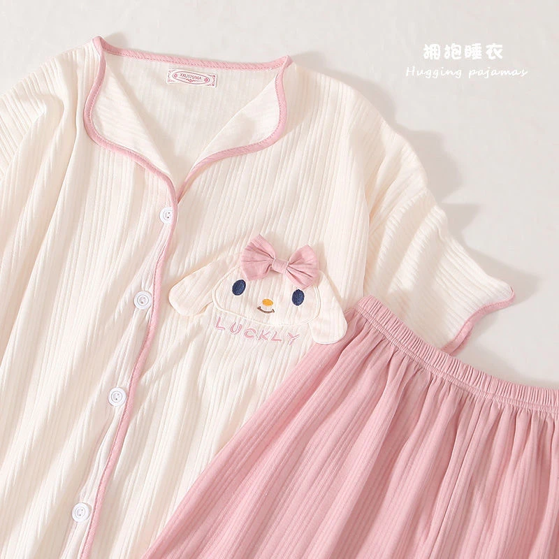 夏季睡衣少女夏天短袖短裤甜美薄款ins卡通可爱大耳狗家居服套装