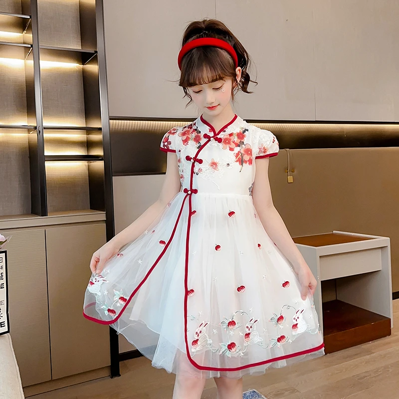 女童旗袍中国风连衣裙夏装2023新款中大童洋气表演服六一演出服