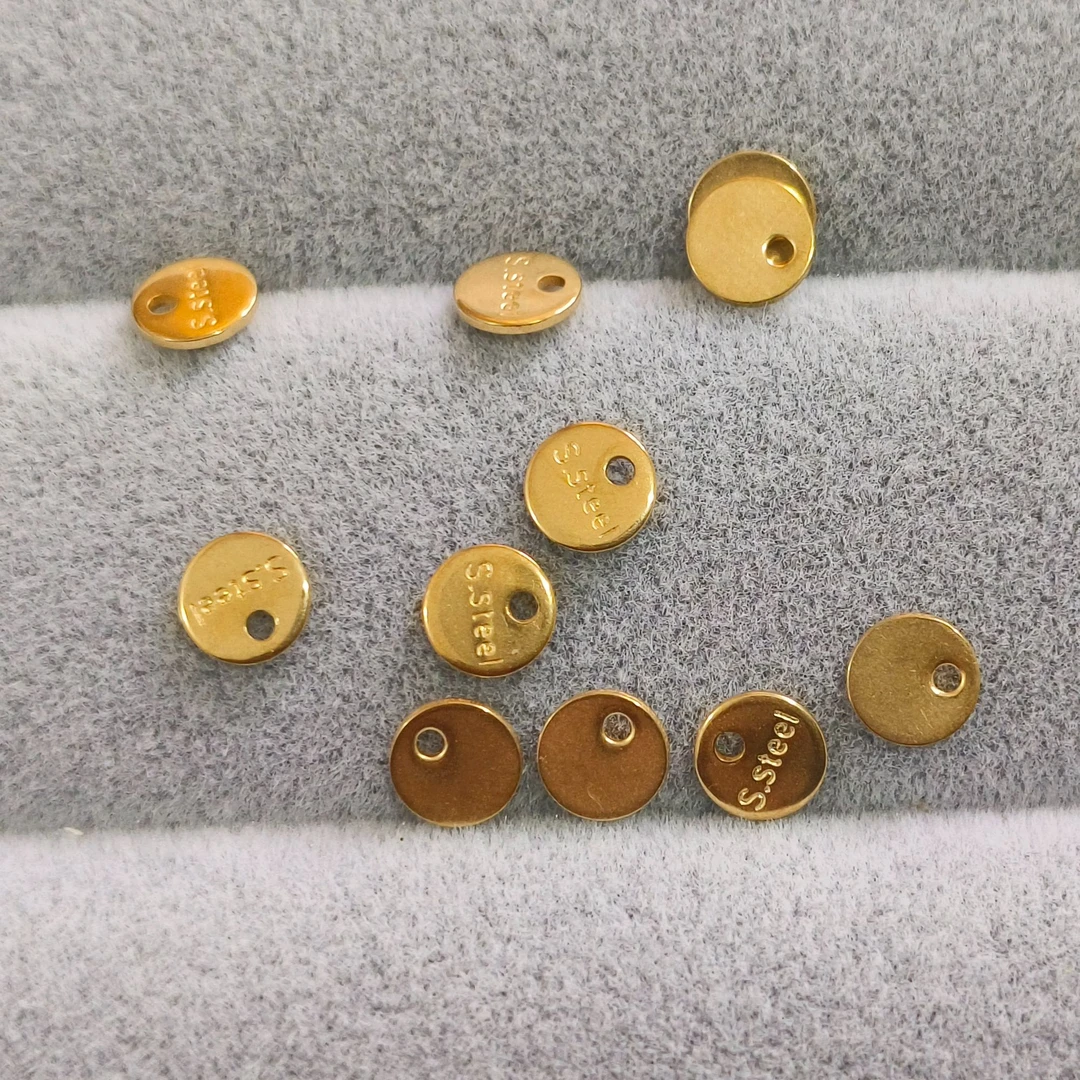 不锈钢ins金色钢色延长链圆片尾牌diy首饰小吊坠吊牌配件跨境外贸