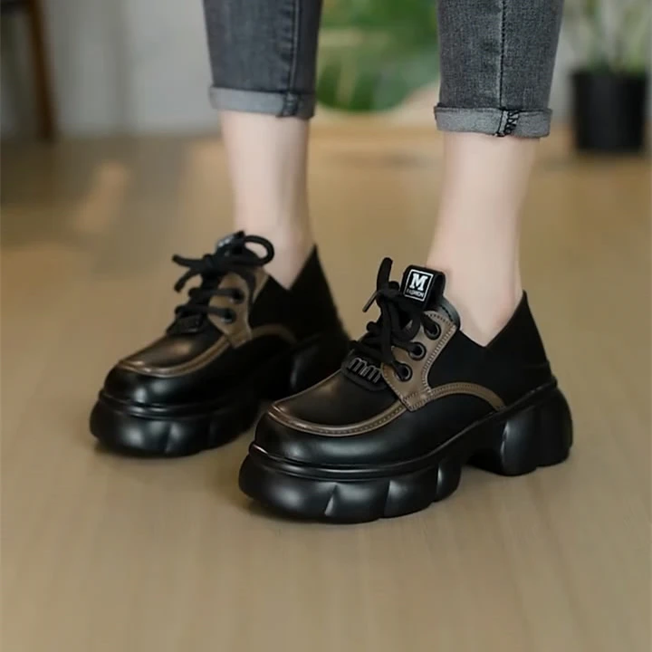 2025春季新款乐福鞋女英伦风百搭软底圆头时尚厚底松糕鞋防滑单鞋