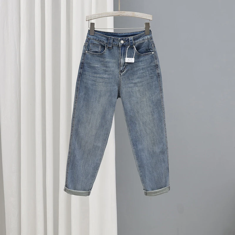 秋冬加厚高腰9分牛仔裤女2025加绒小个子萝卜裤复古百搭哈伦裤子