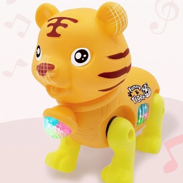 电动牵绳老虎玩具灯光音乐会走路可动的牵绳地摊发光玩具批发