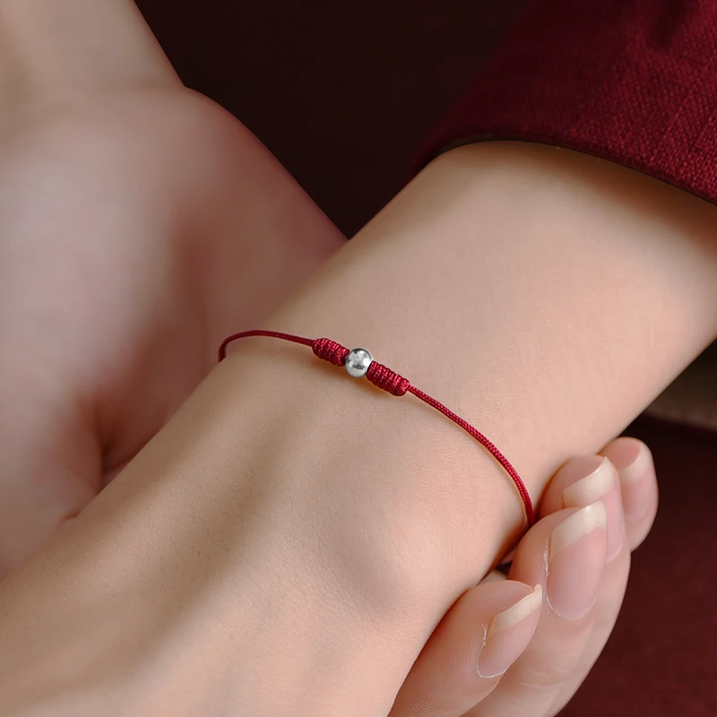 925银手链 本命年纯银转运珠红绳脚链女极细超细款手绳简约脚绳