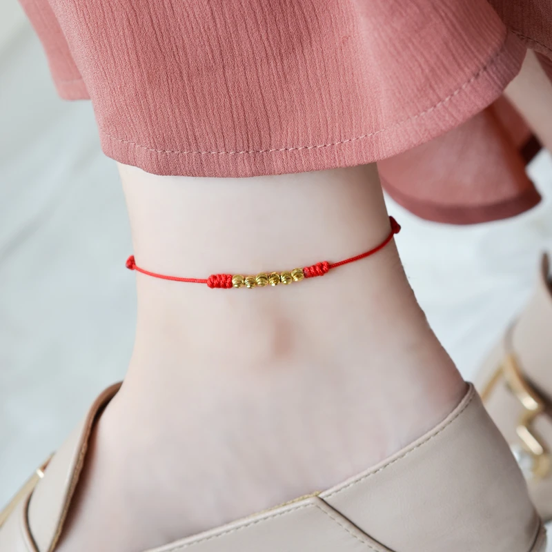 合金脚链 新款红绳女本命年极细脚绳网红高档高级感手工编织手绳