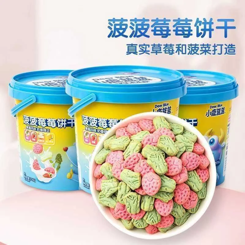 小鹿蓝蓝菠菠莓莓饼干108g金装草莓菠菜味饼干水果休闲小零食