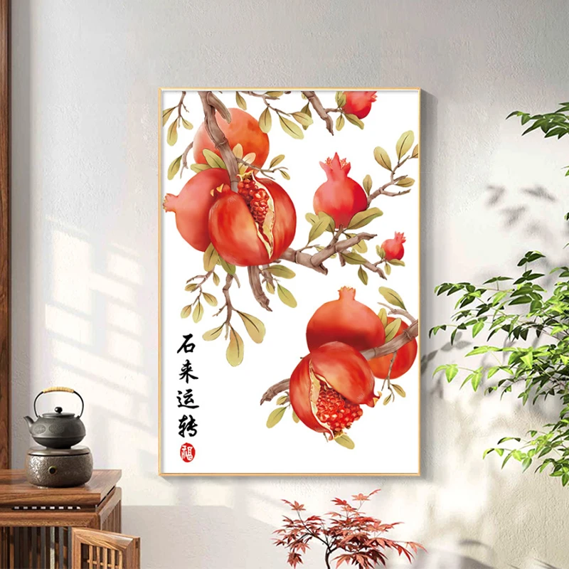 时来运转5D钻石画满钻客厅玄关风水招财水晶点贴钻石榴十字绣X